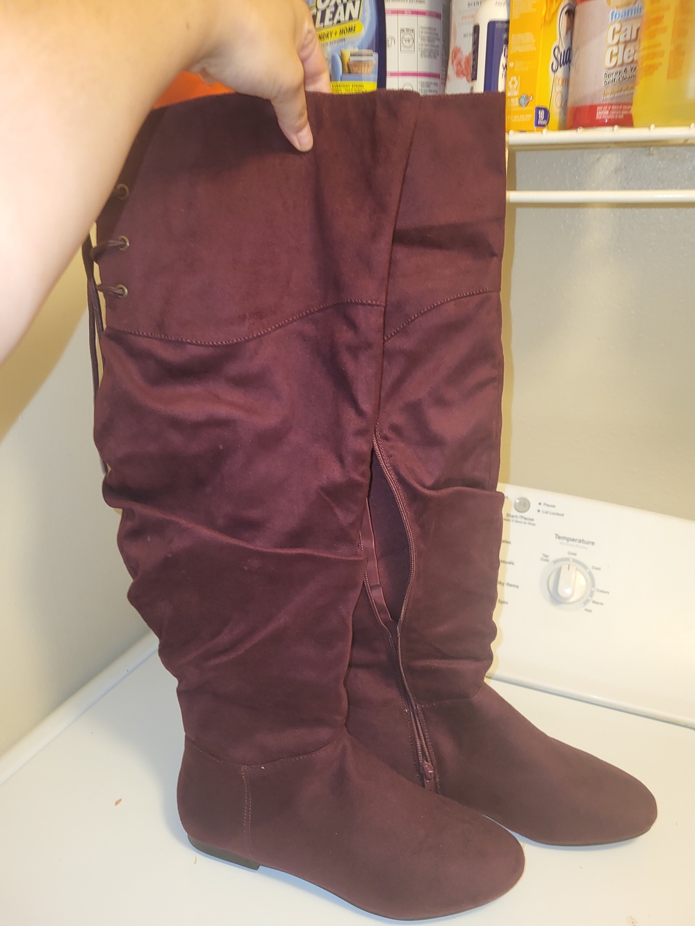 Women's Over-the-Knee Flat Boots in Burgundy
